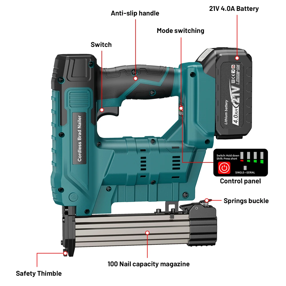YEARTOP Brushless Electric Nail Staple Gun F10-F32 K415~K425 Cordless Stapler Nailer Nailing Power Tool For Makita 18V Battery Y