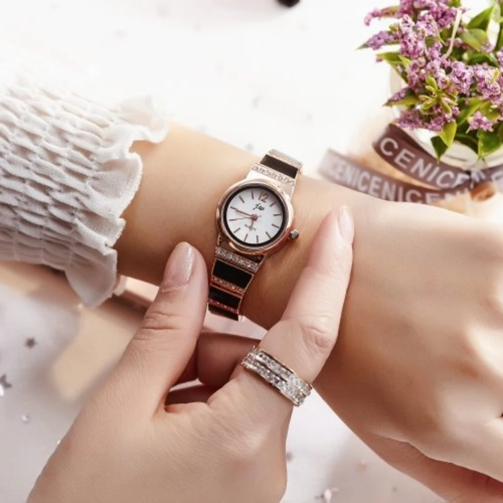 نمط جديد الكورية أزياء المرأة ووتش المرأة حزام ناقل من الفولاذ سوار طالب فاخر حجر الراين ووتش #4