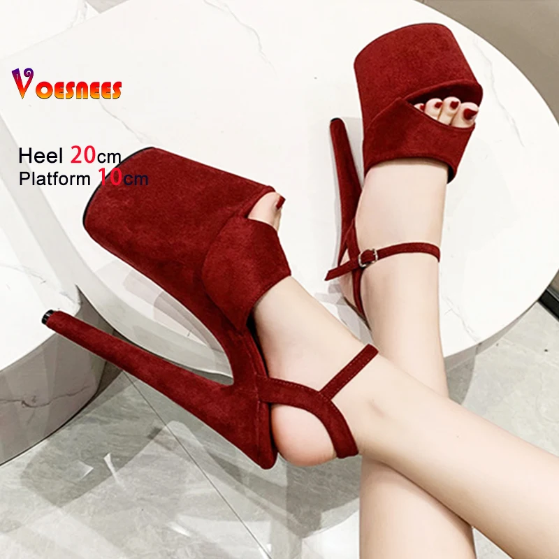 

17CM 20CM Extreme high heels Suede Fetish Sandals For Women Summer Thick Platform Thin Heel Sandals Nightclub Pole Dance Shoes
