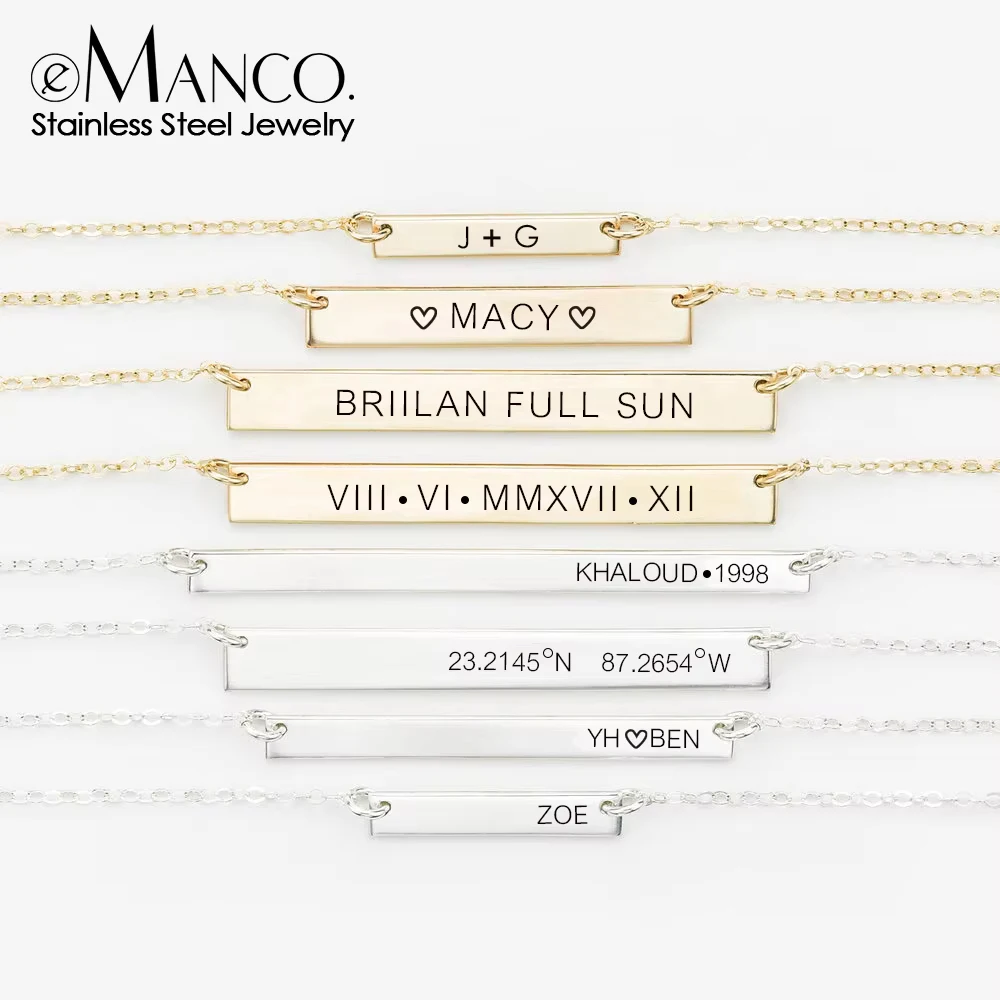 eManco Name Monogram Necklace Stainless Steel Gold-Plated Collar Chain Pendant Women's Jewelry Gift