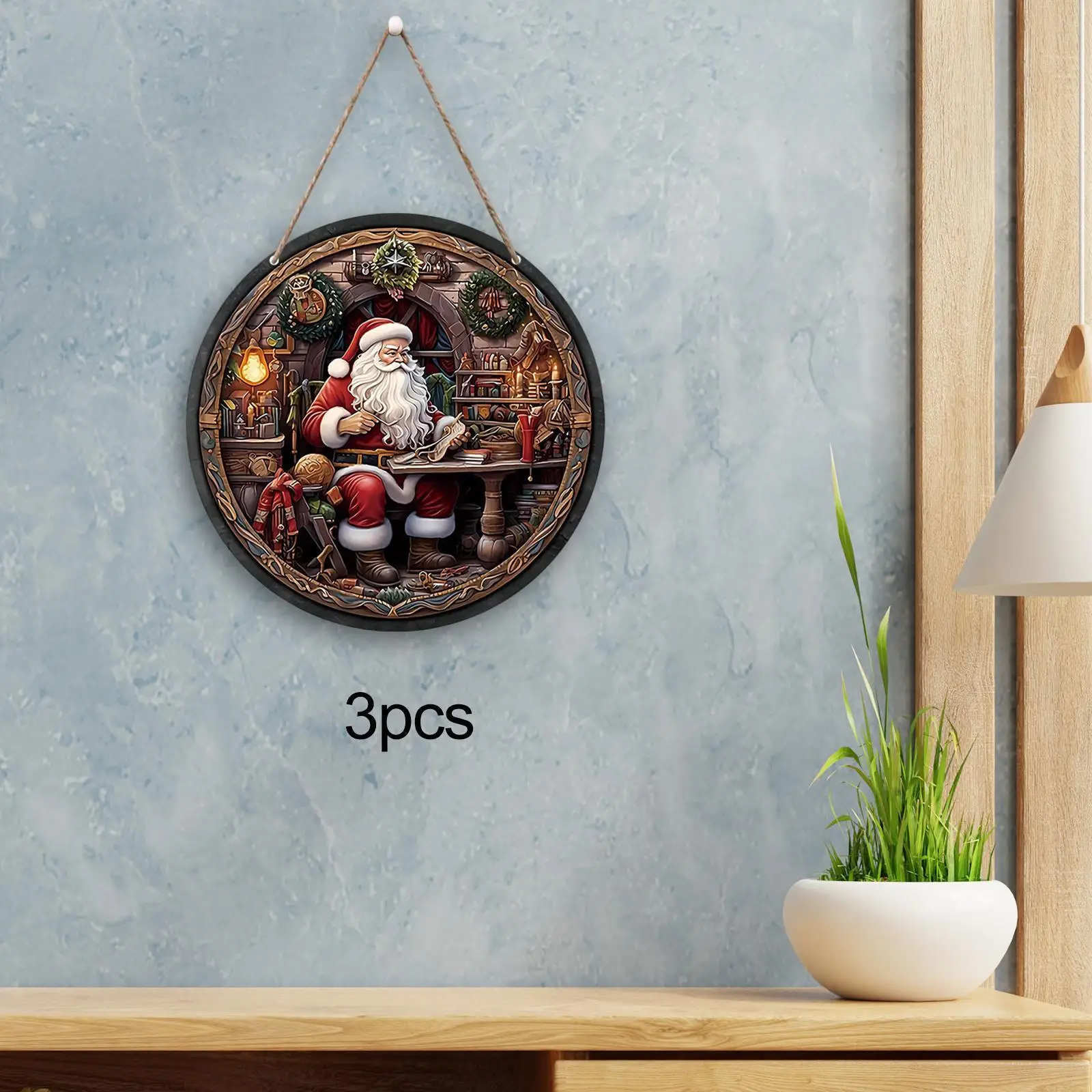 3Pcs Santa Claus Ornaments Scene Backdrop Kolorowe wiszące ozdoby świąteczne