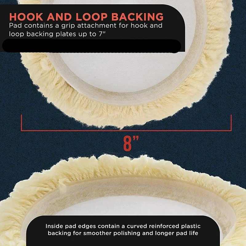 6/7/8in Wool Polishing Pads 100% Natural Wool Buffing Pad for Compound Cutting Polishing with Hook And Loop Grip