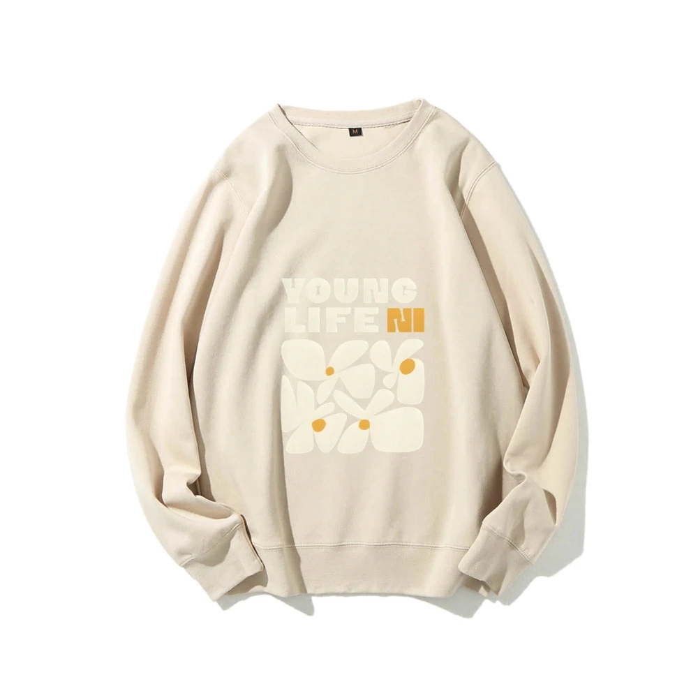 Y2k Graphic Sweatshirt Young Life with Abstract Floral Print Trendy Energetic Soft Fabric for Youthful Casual Clothes