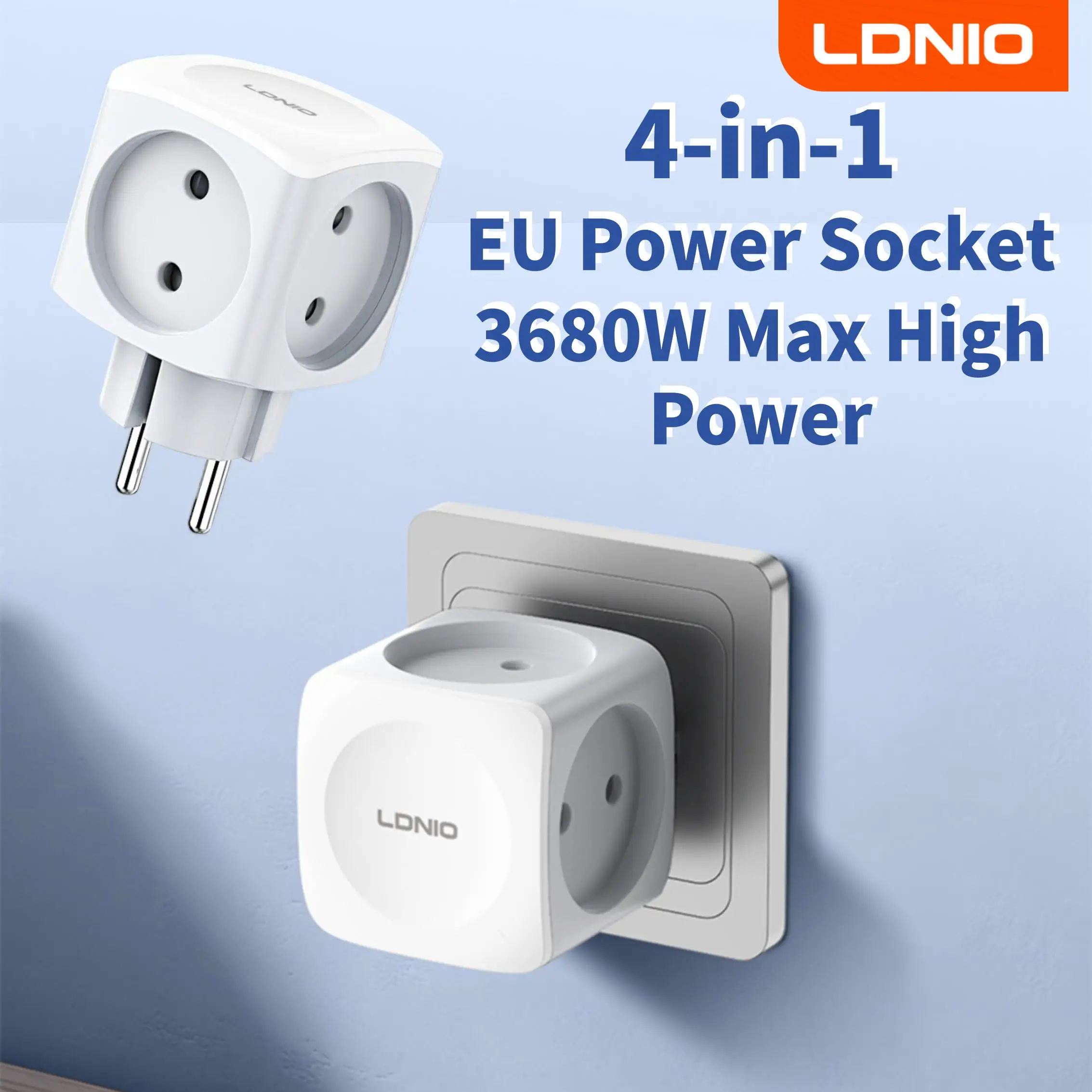 LDNIO 4-in-1 EU Plug Power Strip Cube with 4 AC Outlets Multiple Socket Adapter 16A 3680W Wall Electric Socket for Home Office