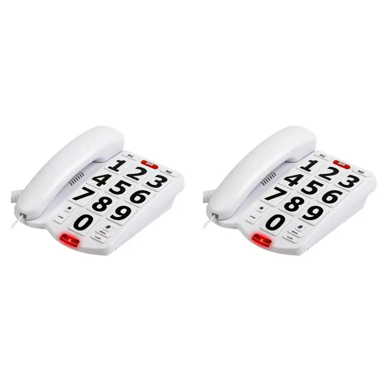 2PackX(Big Button Phone for Elderly Seniors, Home Land Line Phone One Key for Help Telephone for the Visually Hearing Impaired)