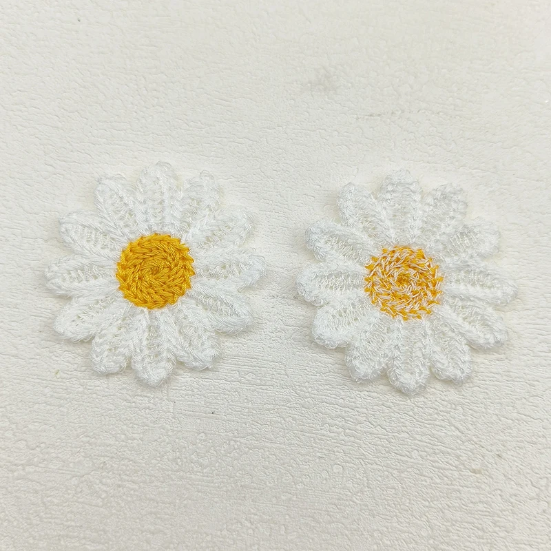 20 Stück 5,2 cm Chrysanthemen-Stickerei-Blumenapplikationen für DIY-Stirnbänder, Haarspangen, Stoffnäharbeiten und Dekorationsaufnäher – Detail 2