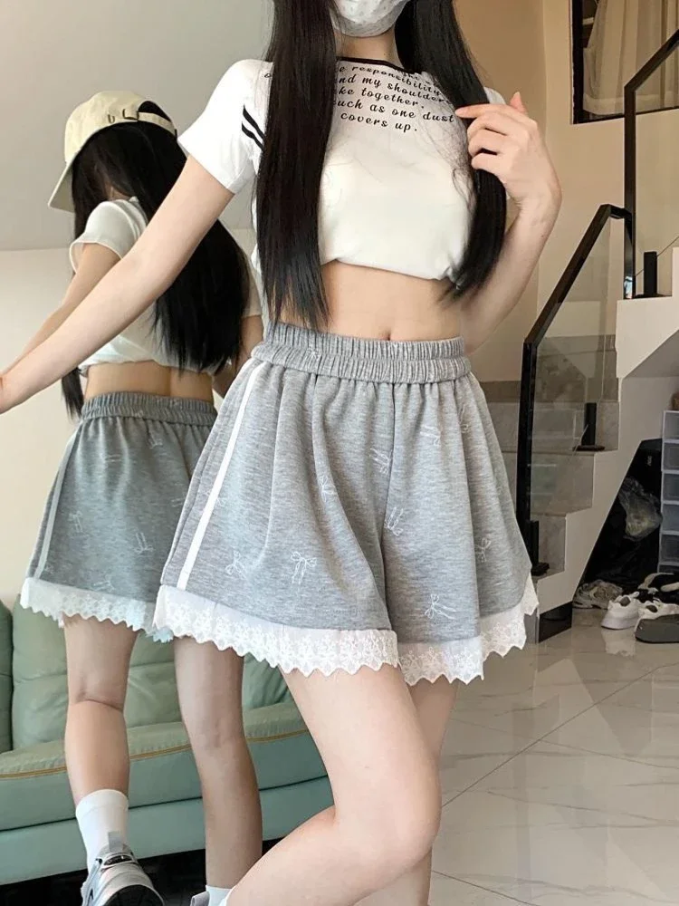 Pantaloncini da donna in pizzo nero ampio elastico allentato prezzo basso comodo abbigliamento moda casual 2025 pantaloni corti da donna caldi di design estivo