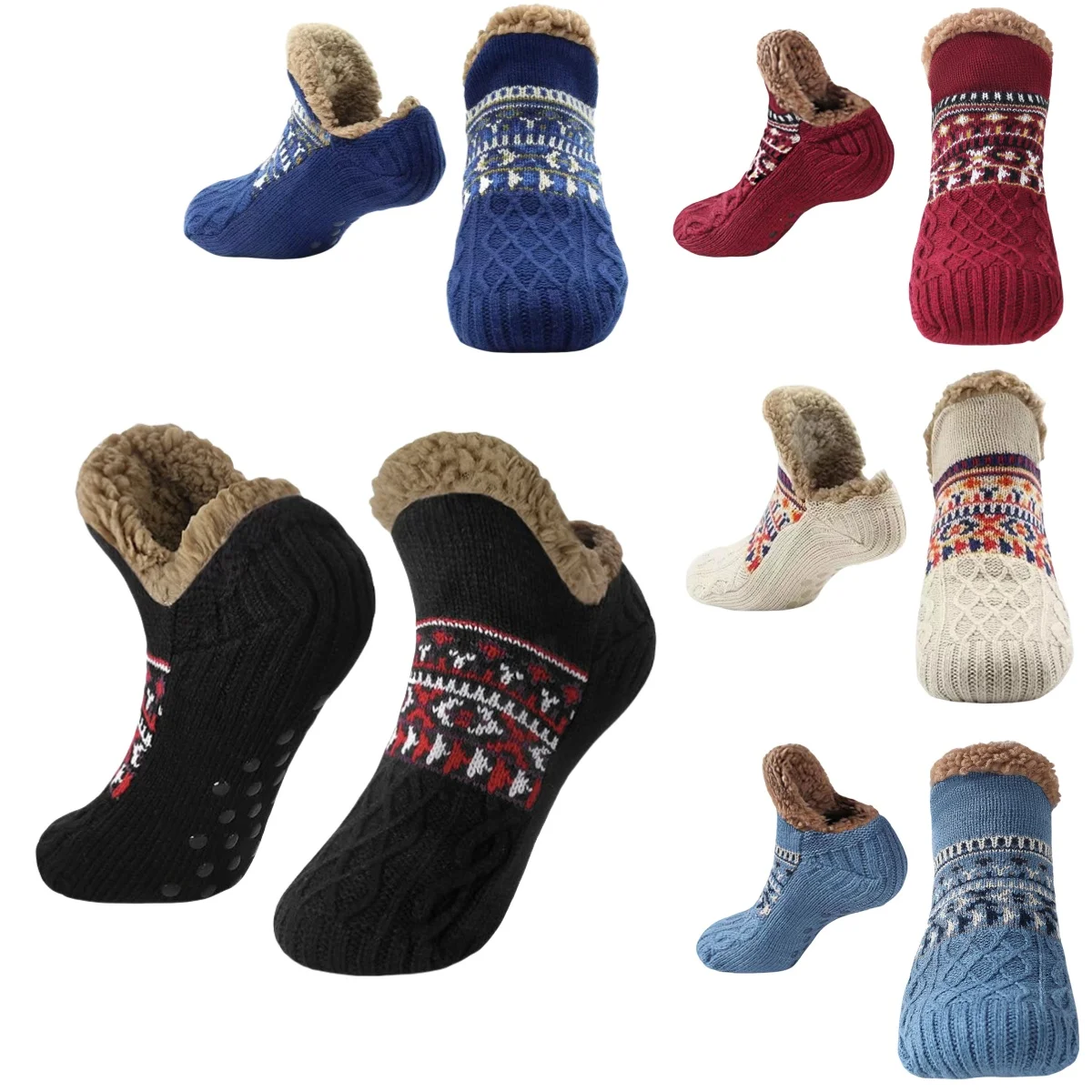 Thermal Mens Fluffy Slipper Socks Winter Warm Women Short Cotton Thickened Home Sleeping Soft Non Slip Grip Fuzzy Floor Socks
