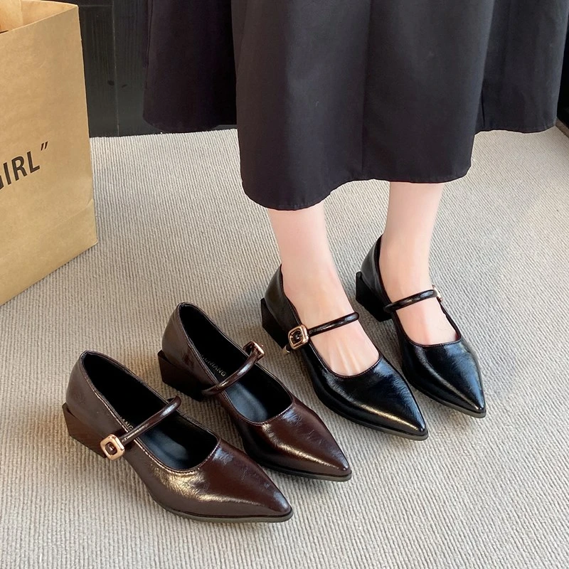 المرأة عالية الكعب 2025 الربيع مصمم كعب سميك الصنادل النسائية الفاخرة العلامة التجارية مأدبة لوليتا عالية الكعب مكتب أحذية نسائية #6