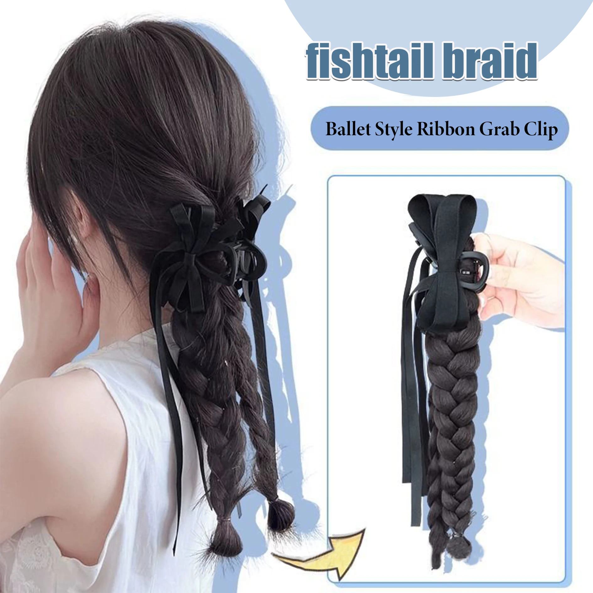 synthesize Braided women, crossed fishtail, twist braid, simulated hair, ballet style, natural sweetness, ribbon grab,