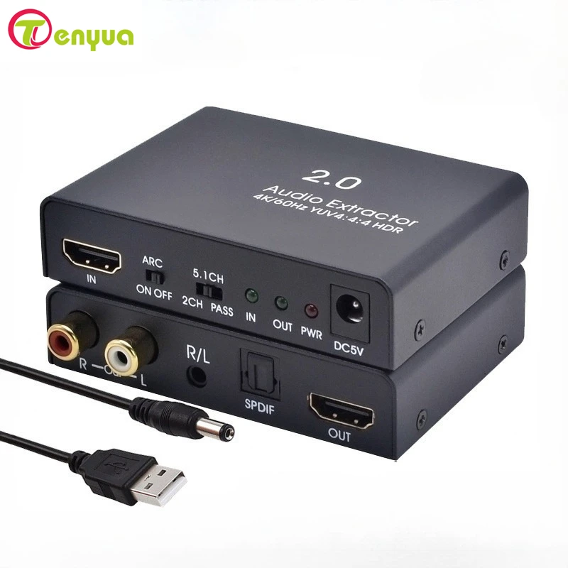 HD-Compatible 2.0 Switcher Audio Extractor Splitter 4k 60hz HD to HD Optical TOSLINK SPDIF 3.5mm Converter 5.1CH/2.0ch ARC
