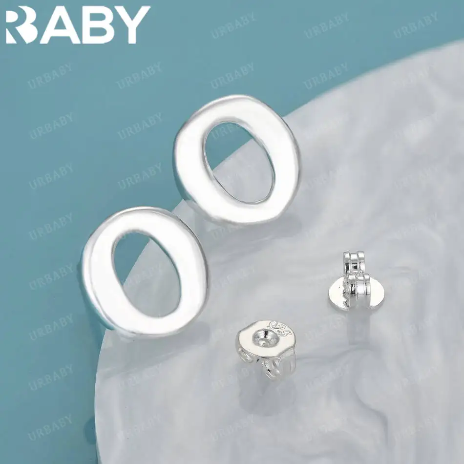 

URBABY 925 Sterling Silver Oval Earrings Stud Earrings Creativity Gifts Street All-match Party And Daily Wear