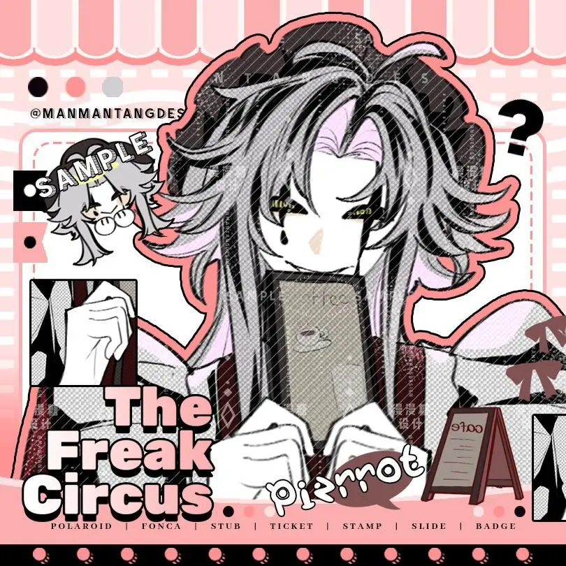 AnimeThe Freak Circus pierrot Tinplate Badge Brooch  Stamp Laser Ticket Polaroid Ornament Collection Cosplay Gift