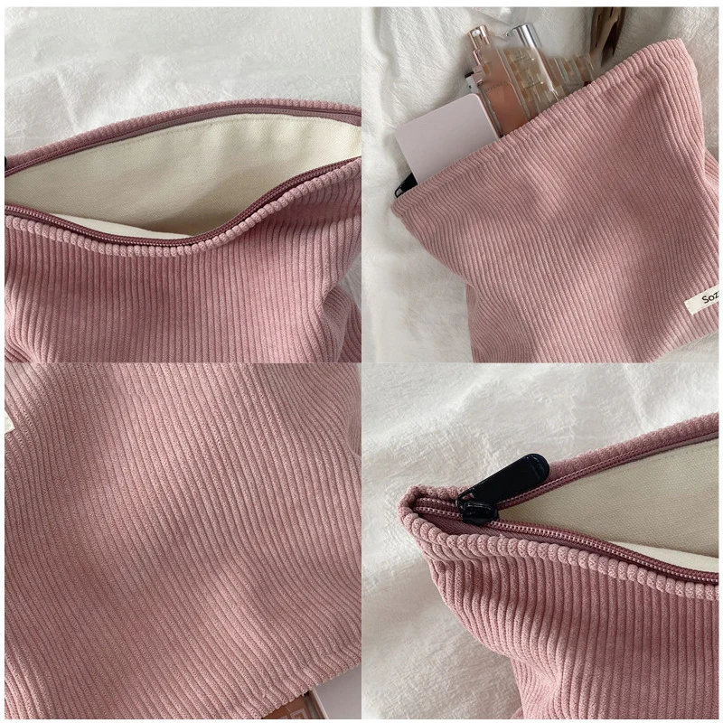 Tas kosmetik besar lembut wanita tas perlengkapan mandi rias Neceser mode tas rias Travel kotak pengatur pensil kuas Corduroy