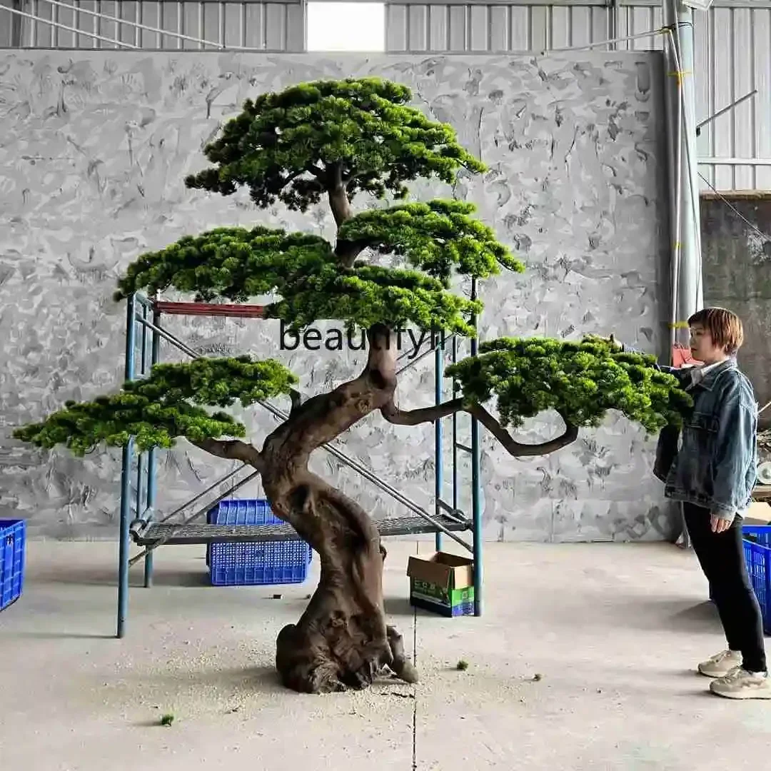 32 Artificial Greeting Pine Large Fake Wood Carving Fake Trees Bonsai Chinese Club Simulation Pine Lobby