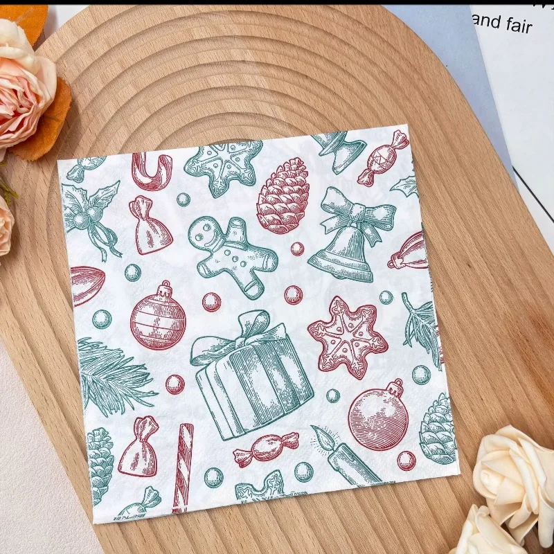 20pcs 33cm 2Layer New Christmas Elements Napkins Christmas Gifts Printed Disposable Paper Meal Pads DIY Decoupage Paper