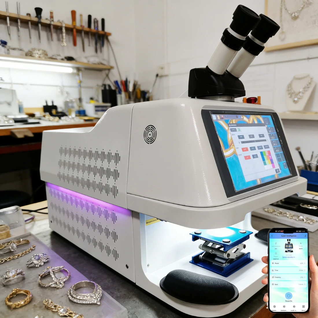AI Intelligent Mini Desktop with Built-in CCD System with 10.8 Inch Screen YAG Laser Jewelry Welding for Gold Silver Welder