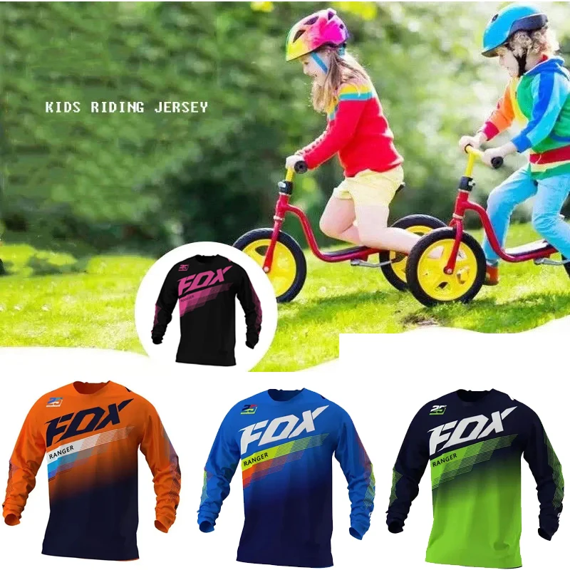 Boys mountaineering T-shirt, mountain cycling sportswear, off-road vehicle, DH, motorcycle off-road bike  fox  Quick Dry