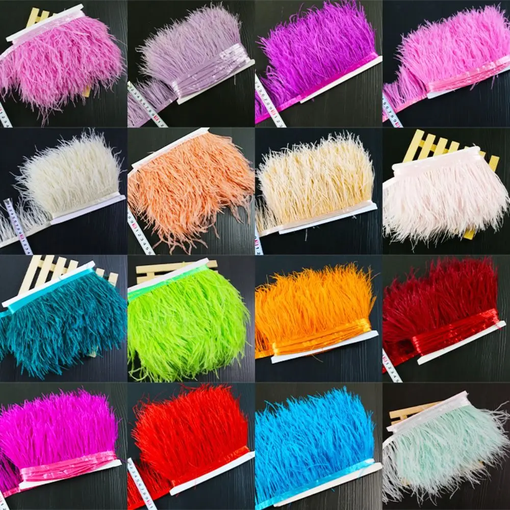 1 Meter Ribbon Tassel Natural Ostrich Feathers 8-10cm Wide Fluffy Texture Feather Plumes Ribbon Selvage Apparel Fabric