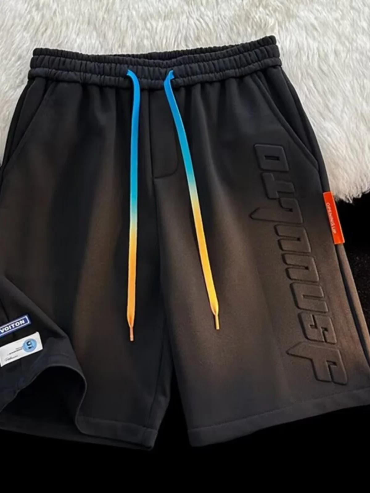 

American Baskeall orts Men Summer Trendy Loose over Knee Five Six Points High Street Vibe Steel Stamp Letter Sweatpants