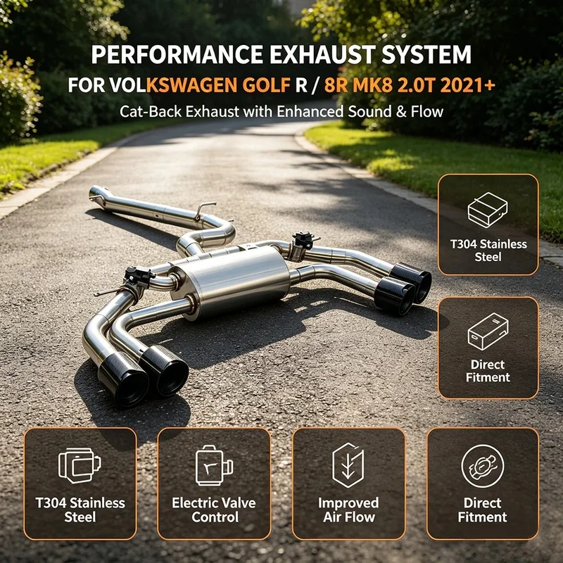 Stainless Steel Electronic Valve Cat Back Exhaust for Volkswagen Golf R/8R  MK8 2.0T 2021+ High-performance Valve Exhaust System