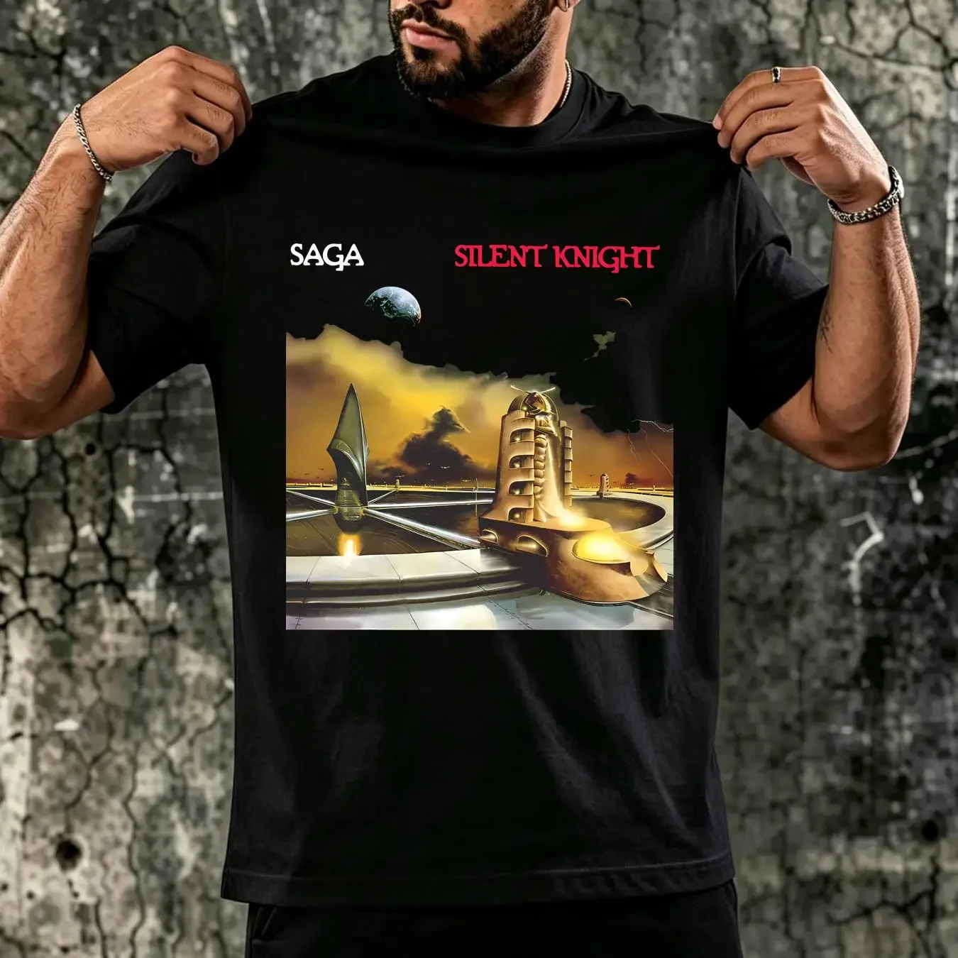 washed T Shirt Saga band silent knight black short sleeve All sizes S 5XL PD21 long or sleeves vintage Washed homme Stretched