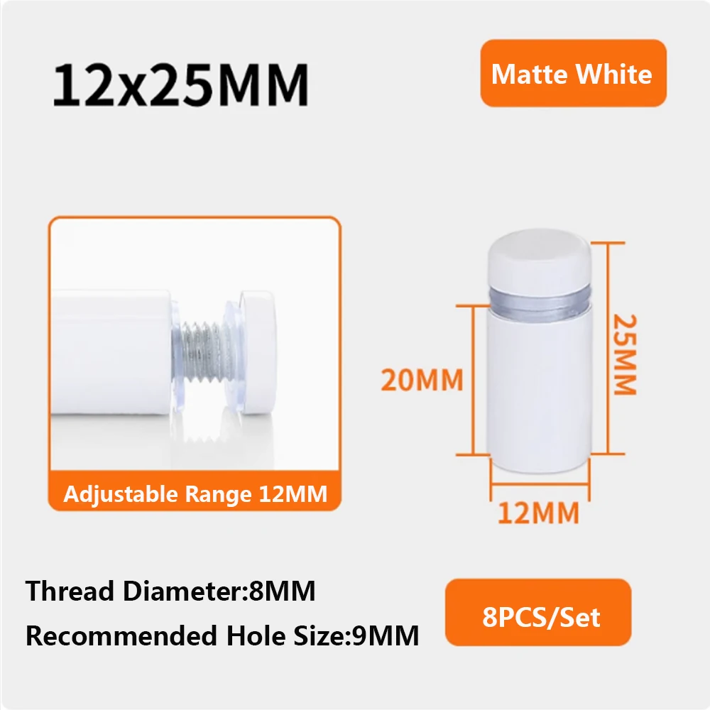 Matte White 12*25mm Stainless Steel Advertising Nail Photos Standoffs