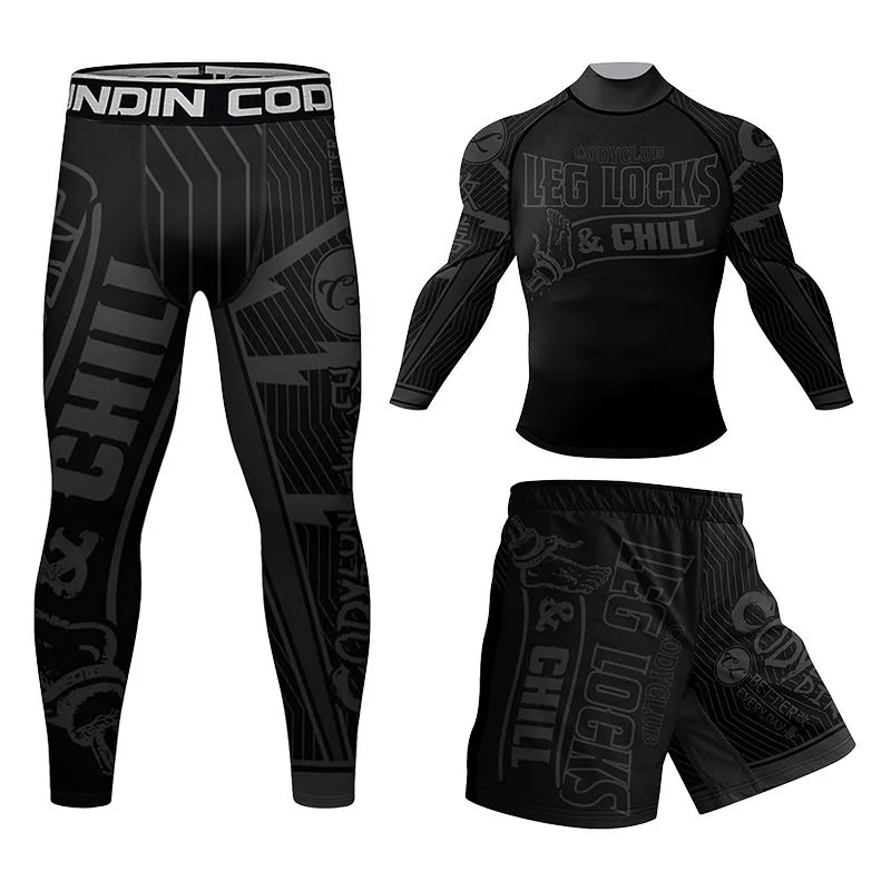 New Cody Lundin Jiu Jitsu Rashguard MMA T-shirt +Pants Men 4PCS/Set 3D Printed Gym Grappling Bjj Boxing Sport Muay Thai Shorts