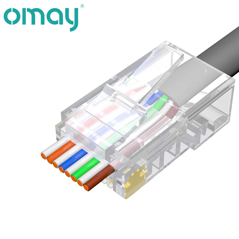 Cat6 cat5e passar através de rj45 modular plug conectores de rede utp 50u banhado a ouro 8p8c crimp end para cabo ethernet