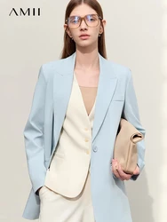 AMII-Blazer Minimaliste pour Femme, Veste de Bureau Noire Solide, Mode Coréenne, 2023, 12321065