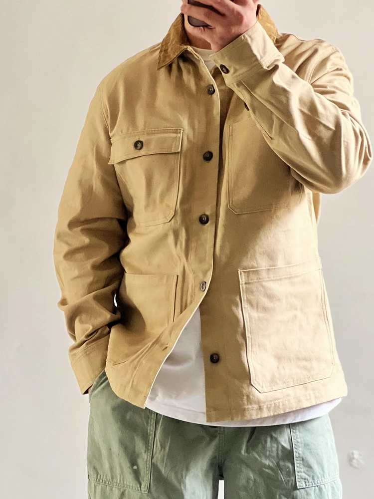 

Vintage BOBO British Style Canvas Work Jacket Multi-Pocket Hunting Style Men's Cotton Jacket Standard Fit Long Sleeve Coat