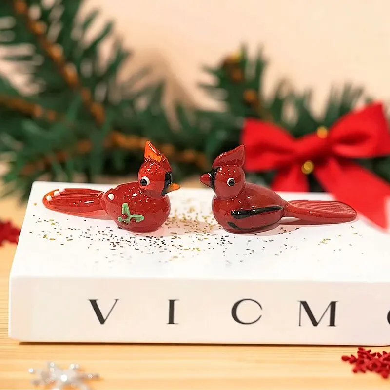 Figura de vidrio en miniatura de cardenal rojo de América del Norte hecha a mano Bonita figura de ave Regalo creativo de Navidad Día de Reyes Día de la Madre y Año Nuevo Decoración de estantería Objeto de colección