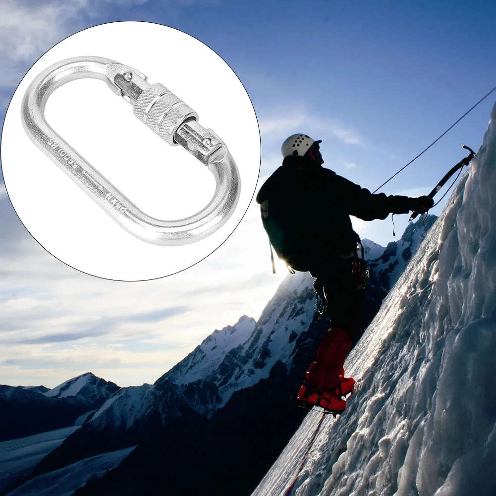 Climbing Lock Safety Lock Carabiner 25KN Silver Alloy Steel Outdoor Safety Lock O shaped Buckle Rock Climbing  Carabiner