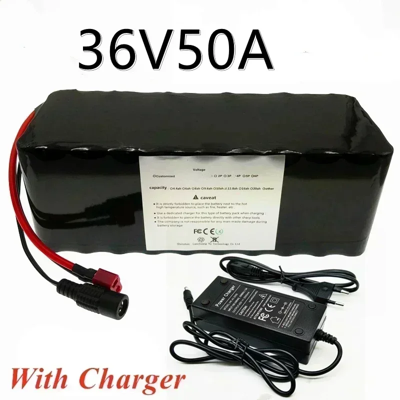 

2025NEW 36V 50Ah Electric Bicycle Battery Built-in 40A BMS Lithium Battery Pack 36 Volt 2A Charging Ebike Battery + Charger