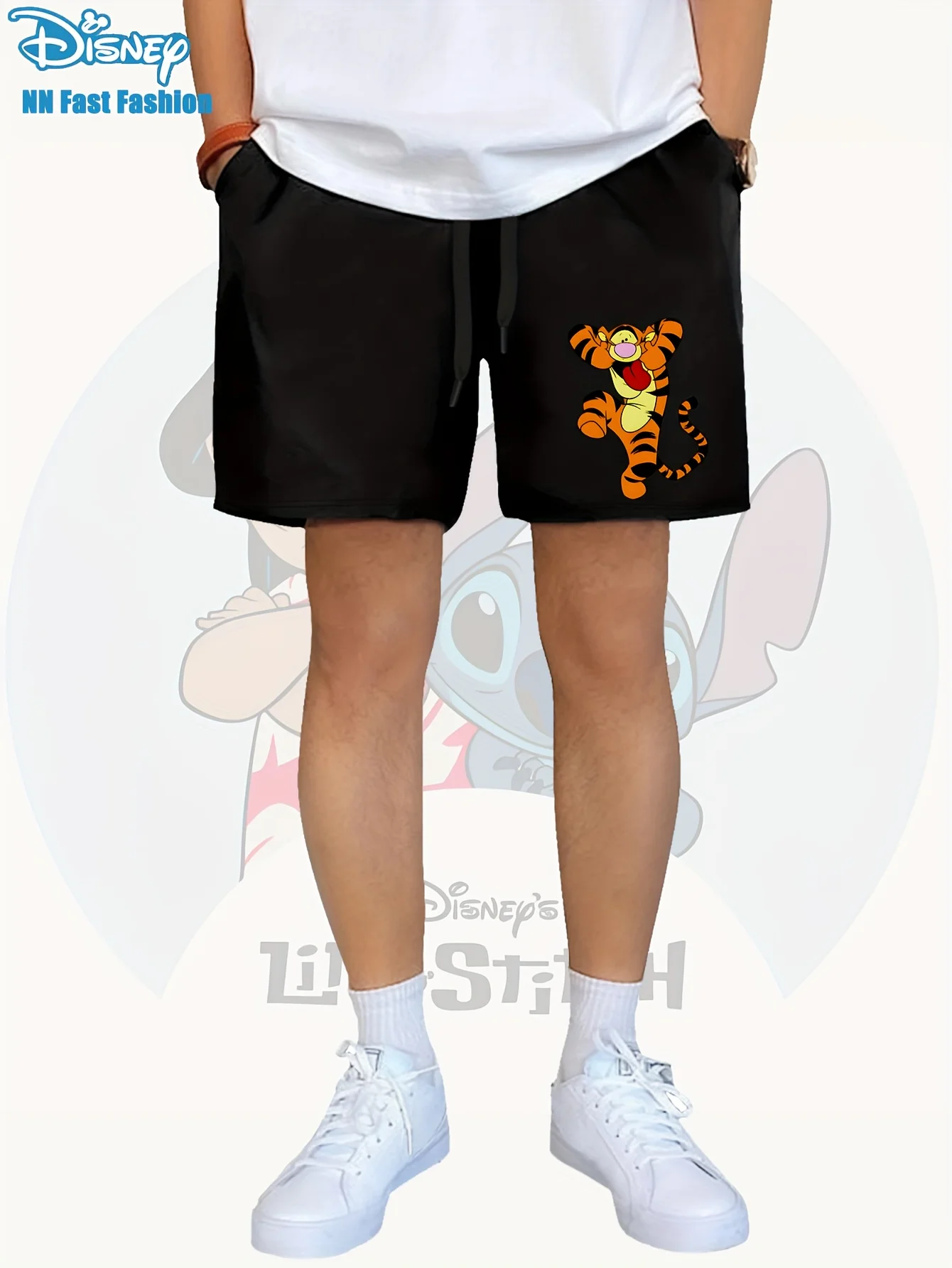 

2025 new Disney Tigger Theme Men'S Summer Casual Sport Shorts Loose Fit Elastic Waistline with Drawstring Breathable Fabric