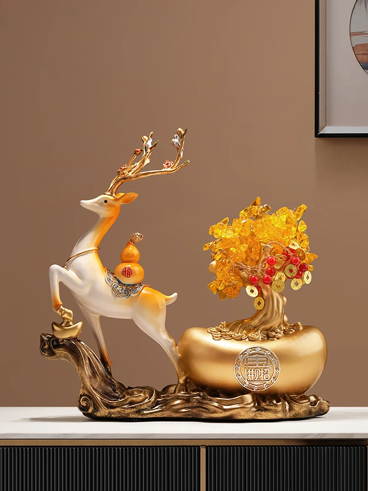 

New Chinese style fortune deer statue wealth tree high-end home decor living room foyer decoration housewarming new home gifts