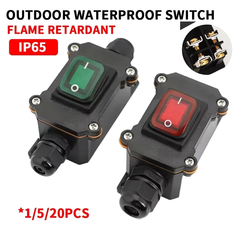 

1/5/20 PCS Waterproof Marine Rocker Switch With LED Outdoor Junction Box Inline Power Cord Power Switch IP65, 12V/24V/220V