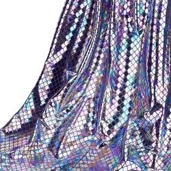 1m Mermaid Scales Fabric 39x59 inch Sparkly Purple Hologram Spandex Fish Scale Fabric Charming Illusion Color Glitter Fabric
