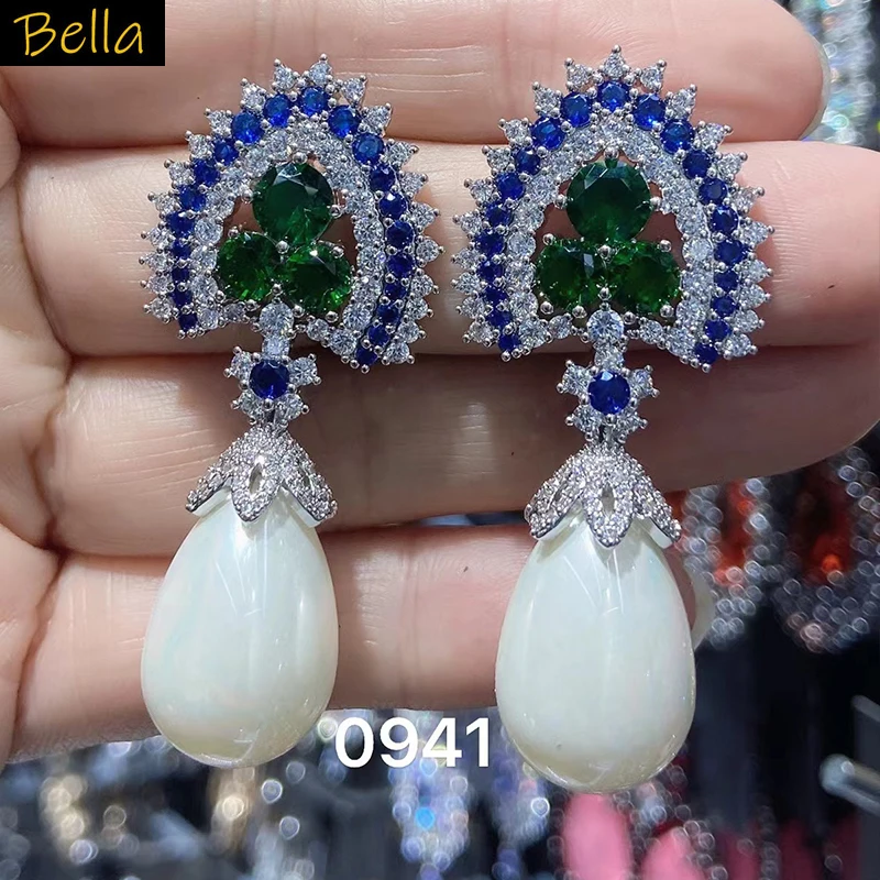 

pink white blue cubic zirconia pear drop earrings for women heart shape earrings elegant shiny jewelry party gift