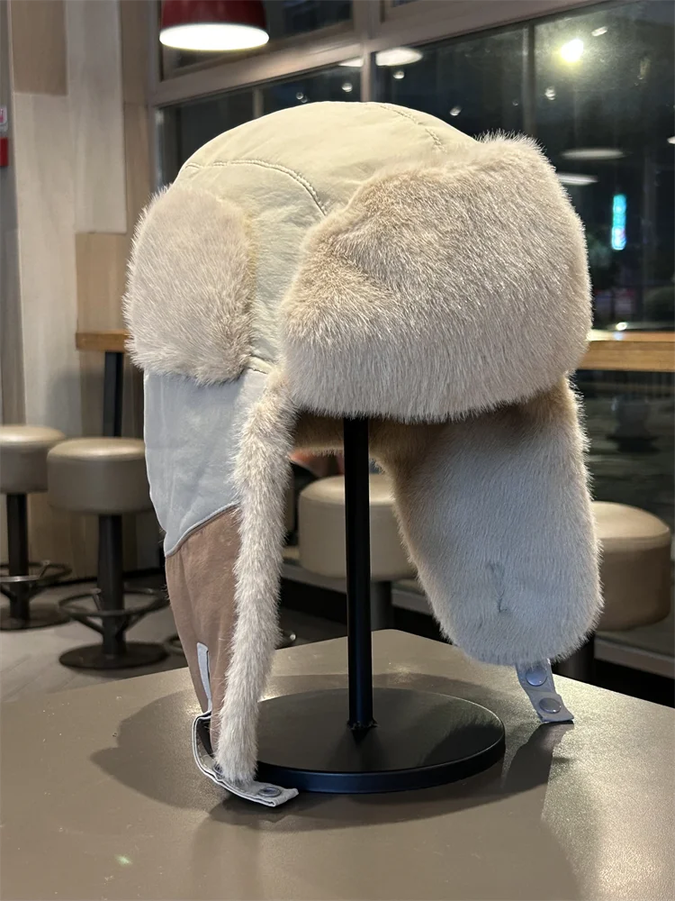 冬用フリース裏地付き雷峰帽子、男性と女性用、屋外用暖かい耳保護帽子、厚みのある防寒パイロットハット