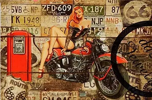 Novelty Funny Sign Motorcycle Hot Girl Vintage Metal Tin Wall Plaque Poster for Home Bathroom and Cafe Bar Pub,