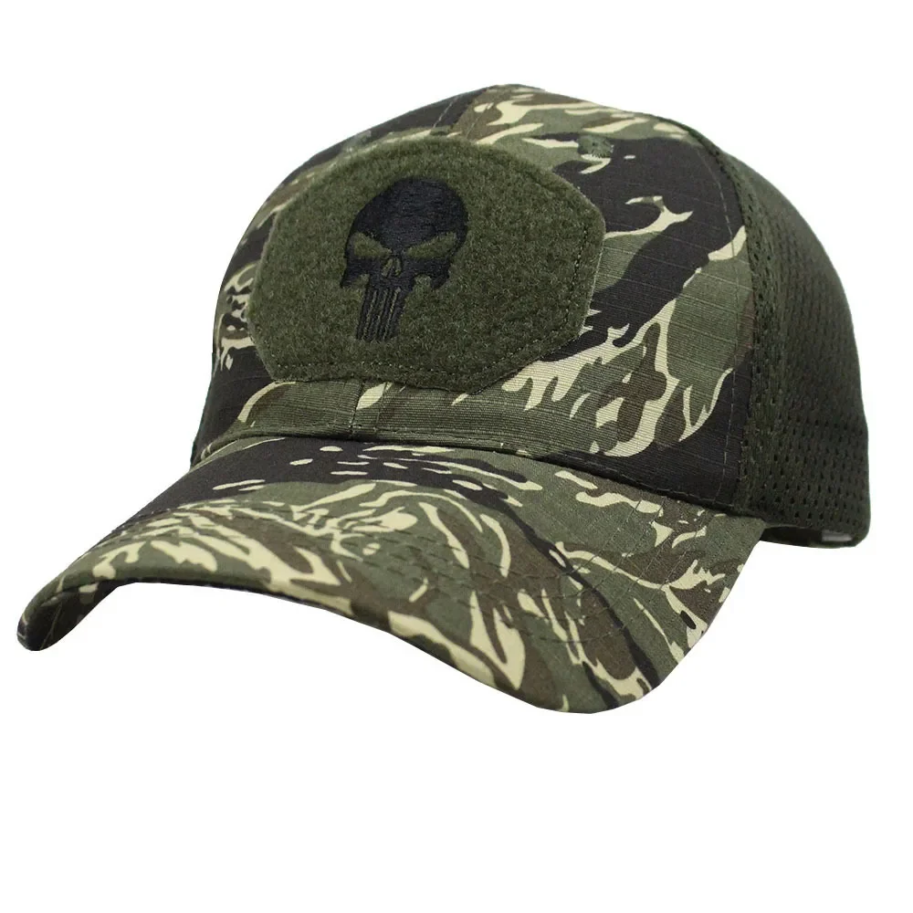 Bonés de beisebol táticos de caveira com selos camuflados masculinos para mulheres verão airsoft militar ao ar livre malha snapback boné viseira de