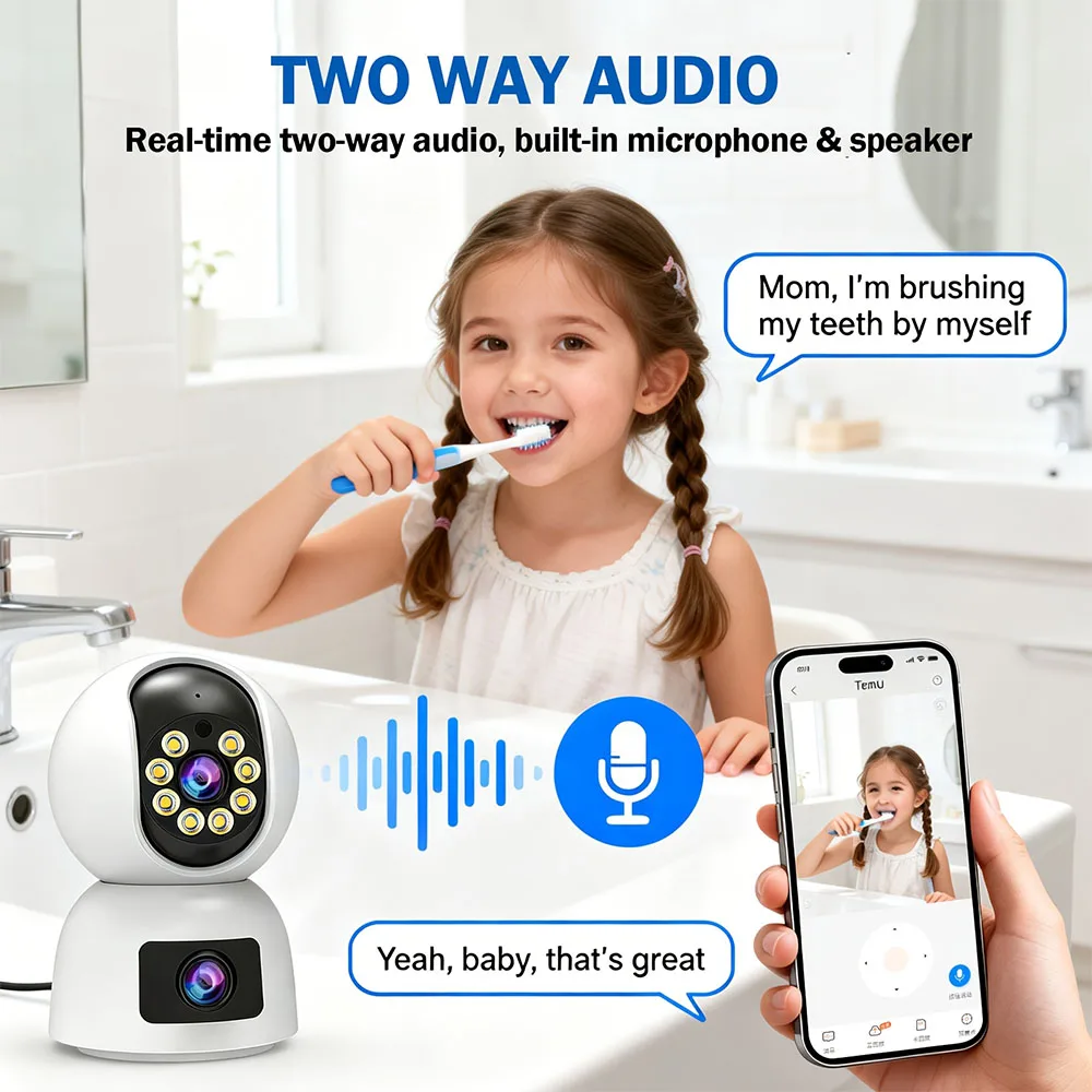 4k Dual Lens WIFI Camera PTZ HD Dual Screen Auto Tracking Two‑Way Audio Indoor Wireless Security Video Surveillance Cameras