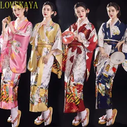 New Japanese Traditional Kimono Popular Print Flower Pajamas Women's Silk Oversized Bathrobe Dress