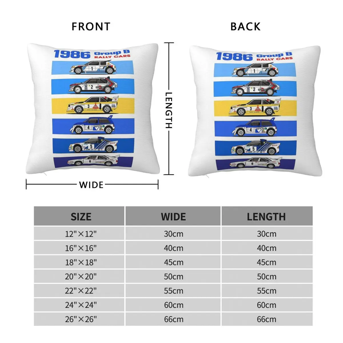 1986 Rally Group B Square Pillowcase Polyester Linen Velvet Pattern Zip Decorative Throw Pillow Case Room Cushion Cover 18