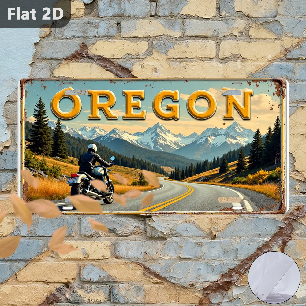 Oregon Motorcycle Route 12x5.9 Vintage Metal Sign, City Name Travel Souvenir Wall Decor for Garage Cafe