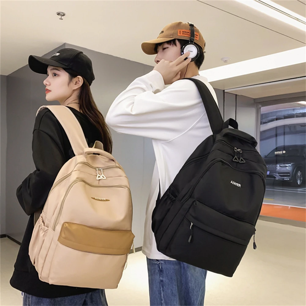 Mochila de nailon de gran capacidad para mujer, morral escolar y de viaje con diseño de retales, 2023