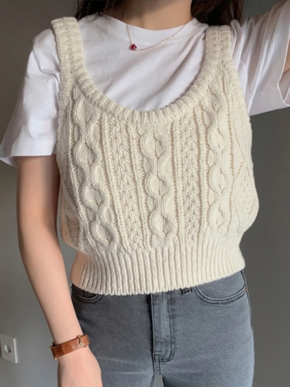 

Весна 2023, женский универсальный цветной вязаный жилет, свитер с v-образным вырезом, верхняя одежда, прямая трубка, ape