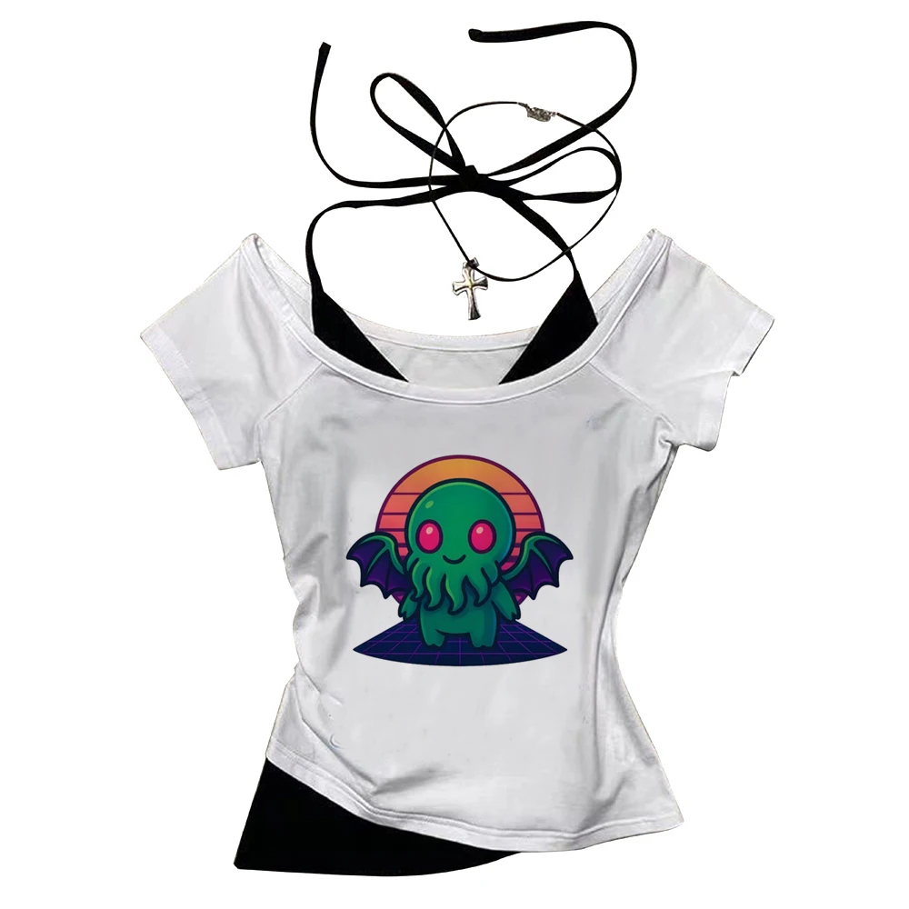 Cthulhu crop top shoujo meme jojifuku alternative  shirt cheap funny streetwear goth alternative