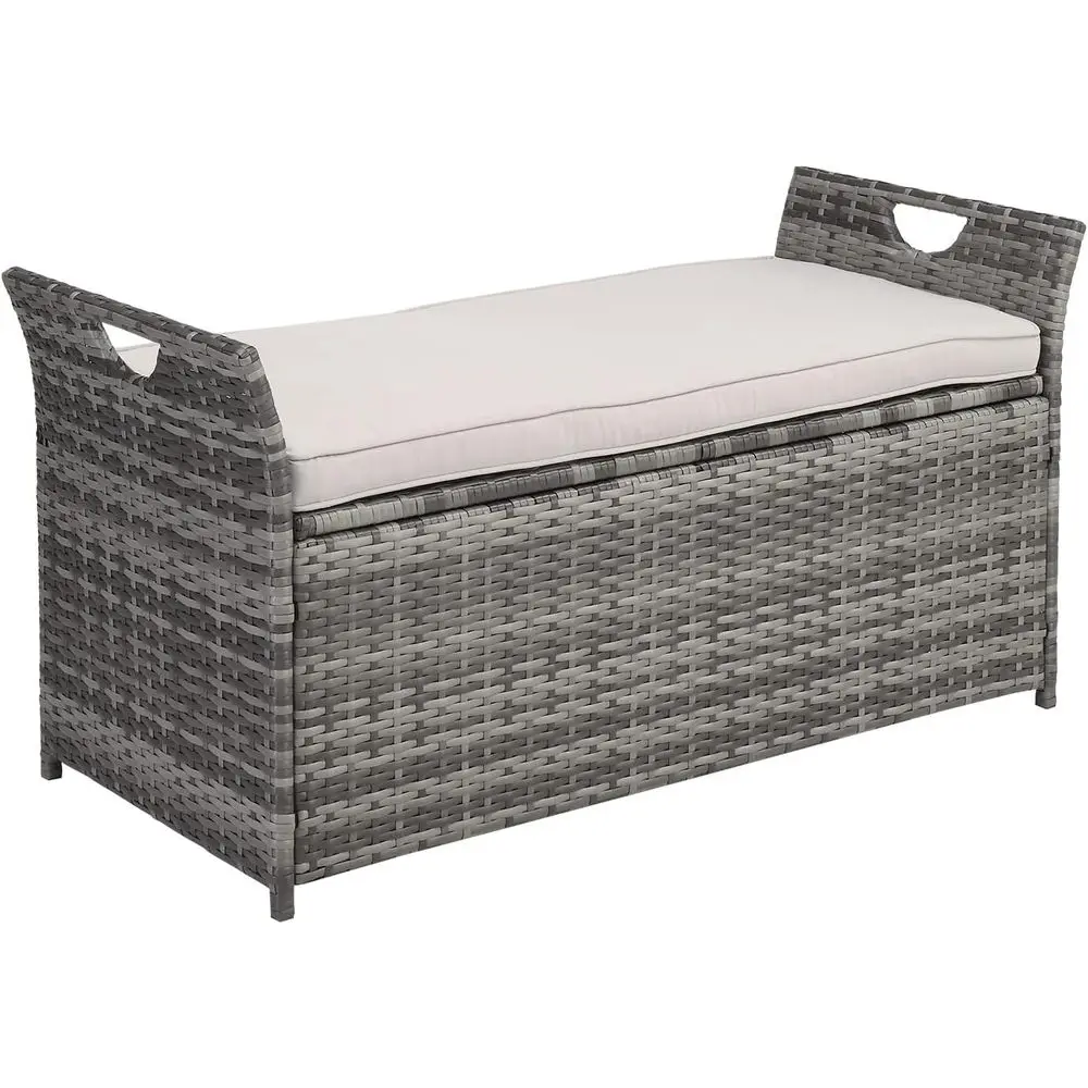 

Patio Rattan Storage Bench with Cushion for Outdoor Spaces - Gray